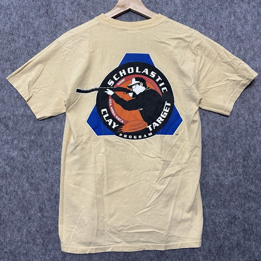 Vintage Scholastic Clay Target Program Men's T Shirt Size Small Yellow